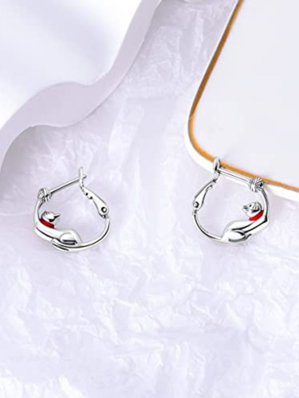 New - Sterling Silver Cat Hoop Earrings, Hypoallergenic Tiny Hoop Earrings
